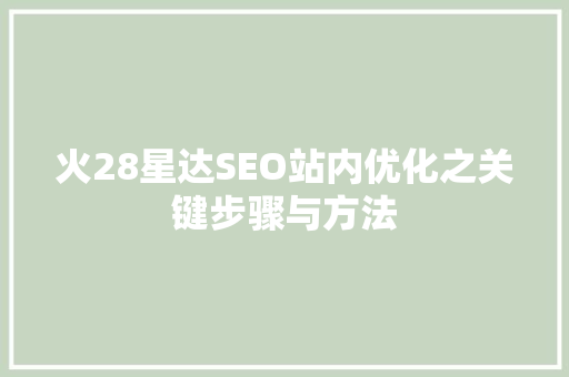 火28星达SEO站内优化之关键步骤与方法
