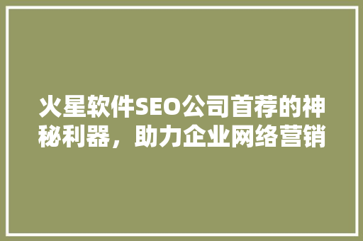火星软件SEO公司首荐的神秘利器，助力企业网络营销新突破
