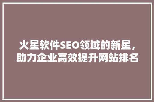 火星软件SEO领域的新星，助力企业高效提升网站排名