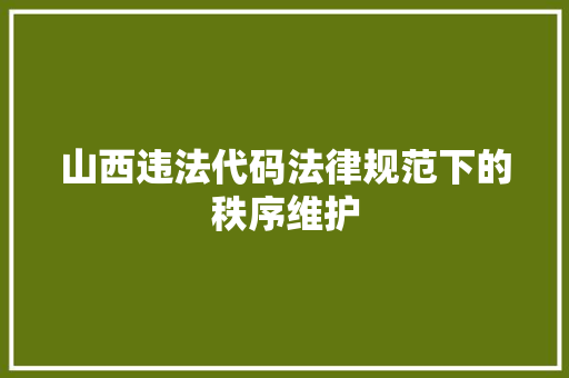 山西违法代码法律规范下的秩序维护