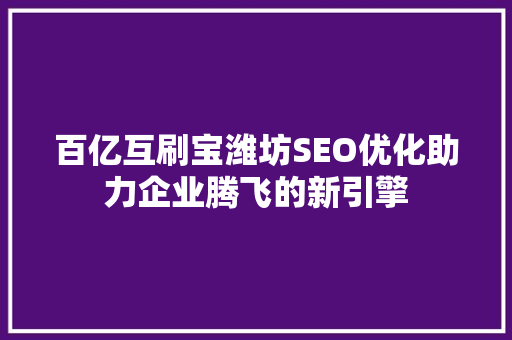 百亿互刷宝潍坊SEO优化助力企业腾飞的新引擎