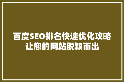 百度SEO排名快速优化攻略让您的网站脱颖而出