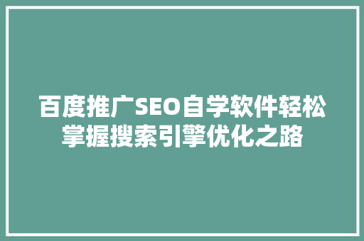 百度推广SEO自学软件轻松掌握搜索引擎优化之路