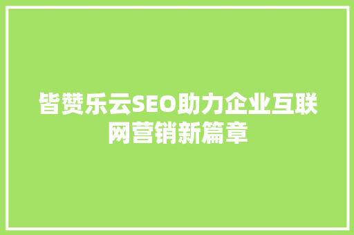 皆赞乐云SEO助力企业互联网营销新篇章  第1张