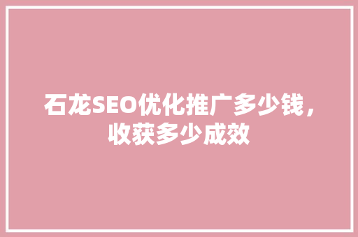 石龙SEO优化推广多少钱，收获多少成效