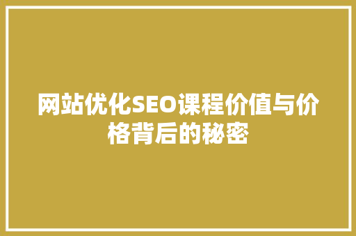 网站优化SEO课程价值与价格背后的秘密  第1张