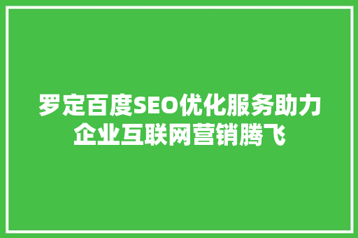 罗定百度SEO优化服务助力企业互联网营销腾飞