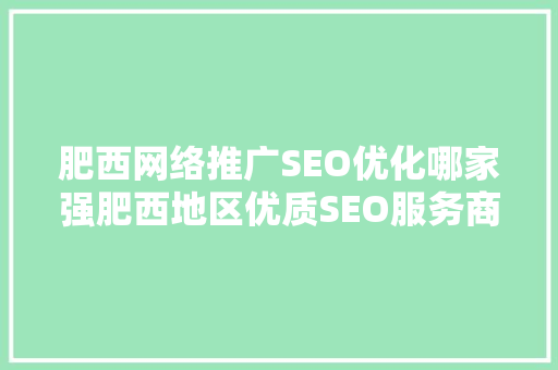 肥西网络推广SEO优化哪家强肥西地区优质SEO服务商