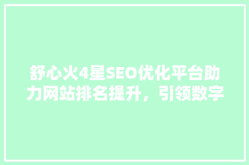 舒心火4星SEO优化平台助力网站排名提升，引领数字营销新潮流