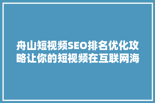 舟山短视频SEO排名优化攻略让你的短视频在互联网海洋中乘风破浪