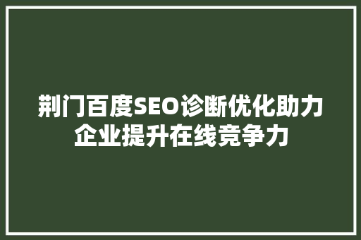 荆门百度SEO诊断优化助力企业提升在线竞争力  第1张