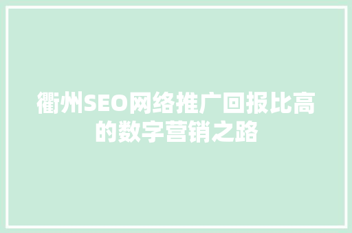 衢州SEO网络推广回报比高的数字营销之路