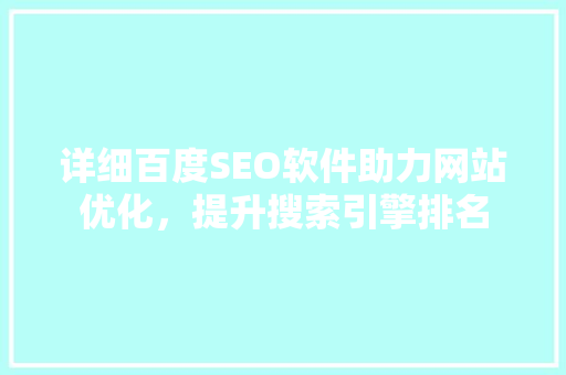 详细百度SEO软件助力网站优化，提升搜索引擎排名