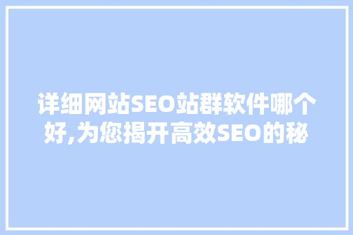 详细网站SEO站群软件哪个好,为您揭开高效SEO的秘密
