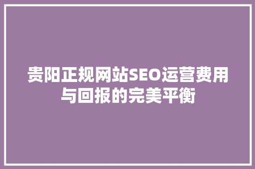 贵阳正规网站SEO运营费用与回报的完美平衡