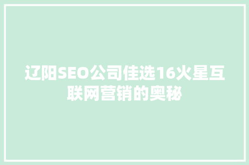 辽阳SEO公司佳选16火星互联网营销的奥秘  第1张