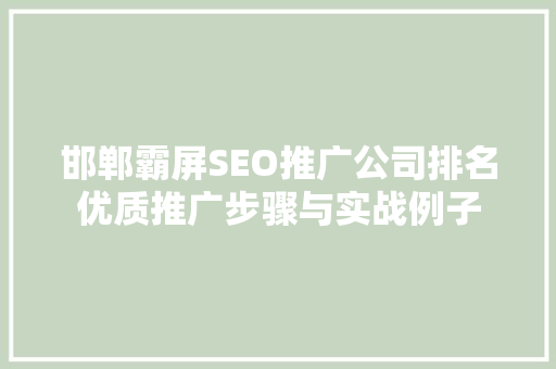 邯郸霸屏SEO推广公司排名优质推广步骤与实战例子  第1张