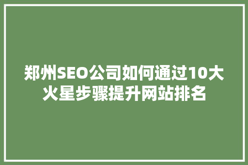 郑州SEO公司如何通过10大火星步骤提升网站排名