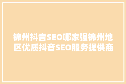 锦州抖音SEO哪家强锦州地区优质抖音SEO服务提供商