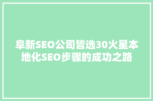 阜新SEO公司皆选30火星本地化SEO步骤的成功之路