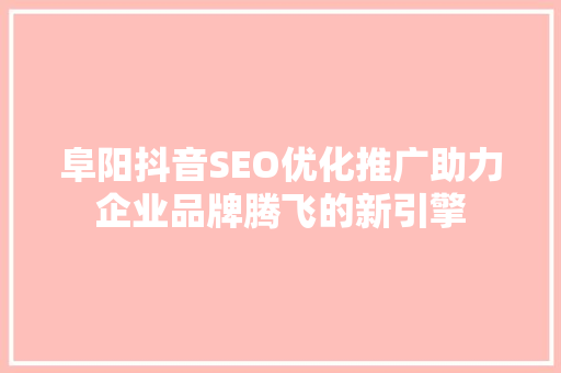 阜阳抖音SEO优化推广助力企业品牌腾飞的新引擎