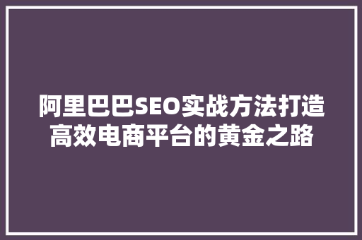 阿里巴巴SEO实战方法打造高效电商平台的黄金之路