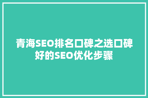 青海SEO排名口碑之选口碑好的SEO优化步骤