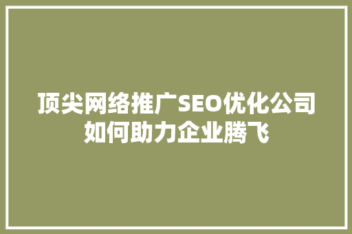 顶尖网络推广SEO优化公司如何助力企业腾飞