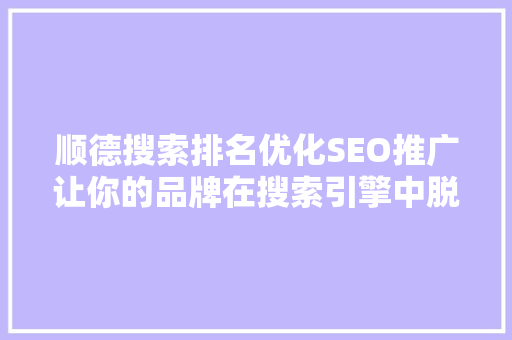顺德搜索排名优化SEO推广让你的品牌在搜索引擎中脱颖而出
