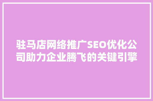 驻马店网络推广SEO优化公司助力企业腾飞的关键引擎