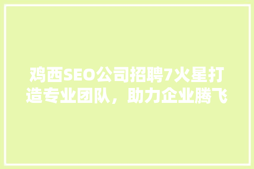 鸡西SEO公司招聘7火星打造专业团队，助力企业腾飞