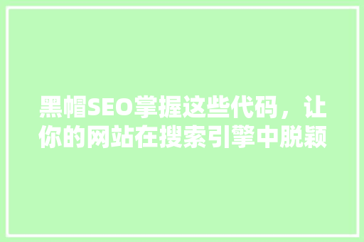 黑帽SEO掌握这些代码，让你的网站在搜索引擎中脱颖而出
