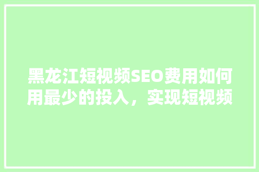 黑龙江短视频SEO费用如何用最少的投入，实现短视频的快速增长