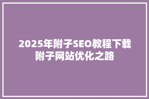 2025年附子SEO教程下载附子网站优化之路