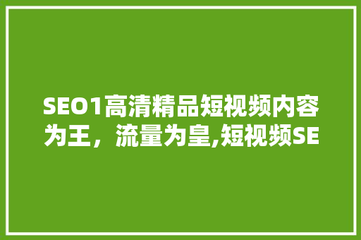 SEO1高清精品短视频内容为王，流量为皇,短视频SEO步骤详细