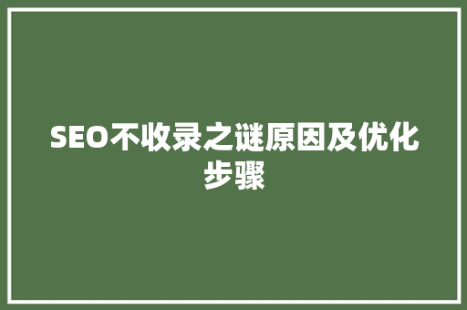 SEO不收录之谜原因及优化步骤