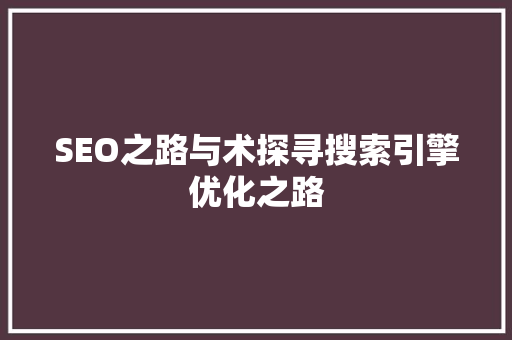 SEO之路与术探寻搜索引擎优化之路