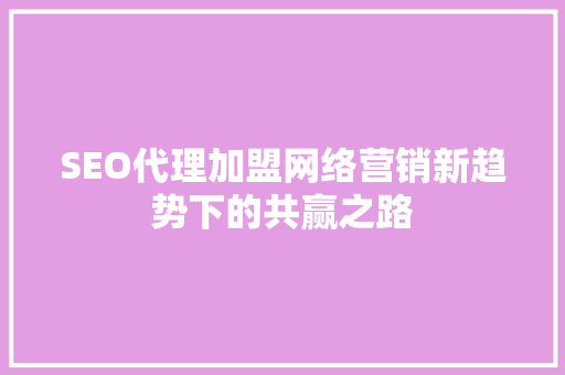 SEO代理加盟网络营销新趋势下的共赢之路