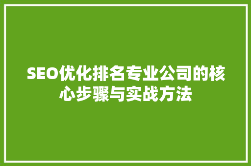 SEO优化排名专业公司的核心步骤与实战方法