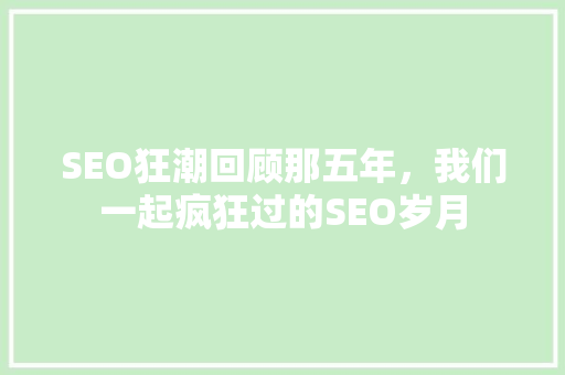 SEO狂潮回顾那五年，我们一起疯狂过的SEO岁月
