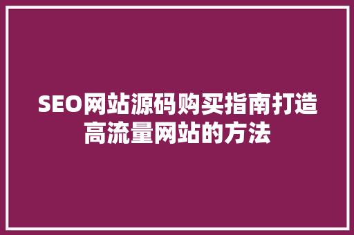 SEO网站源码购买指南打造高流量网站的方法  第1张