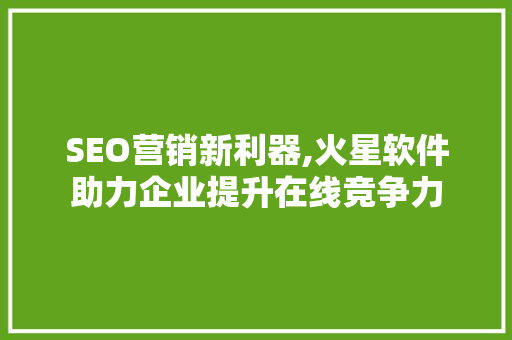 SEO营销新利器,火星软件助力企业提升在线竞争力