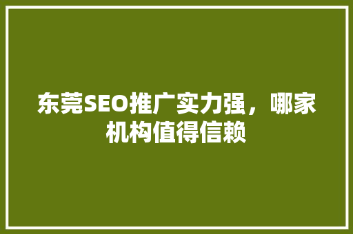 东莞SEO推广实力强，哪家机构值得信赖