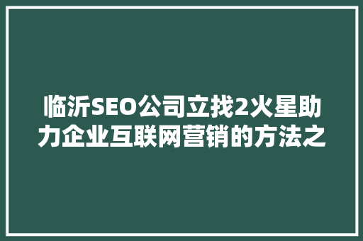 临沂SEO公司立找2火星助力企业互联网营销的方法之路