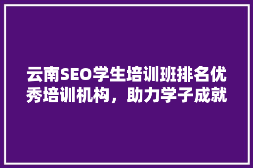 云南SEO学生培训班排名优秀培训机构，助力学子成就梦想