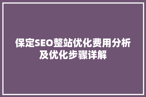 保定SEO整站优化费用分析及优化步骤详解