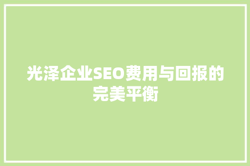 光泽企业SEO费用与回报的完美平衡