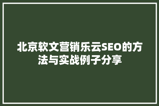 北京软文营销乐云SEO的方法与实战例子分享