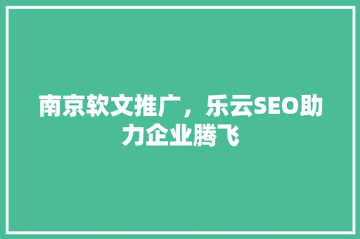 南京软文推广，乐云SEO助力企业腾飞