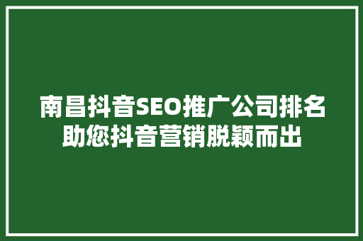南昌抖音SEO推广公司排名助您抖音营销脱颖而出